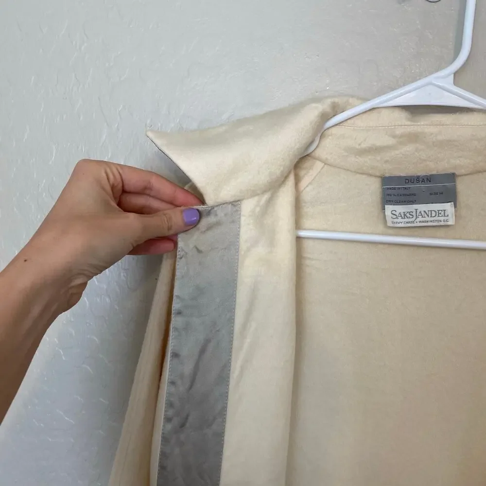 Dusan 100% Cashmere Coatigan Womens Size Medium Satin Trim Cardigan Open Front - Picture 5 of 6